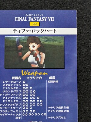 TIFA LOCKHART FINAL FANTASY7 CARDDASS BANDAI 1997 SQUARE No.22