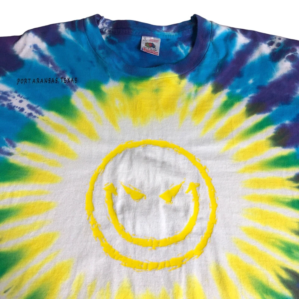 Camisa De Colección Años 90 Port Aransas Para Hombres L Cara Sonriente Tie Dye Puntada Única FOTL EE. UU. Foto 2 de 4