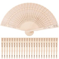 24 Pcs Sandalwood Folding Fans Wooden Handheld Fans for Wedding Party Favors