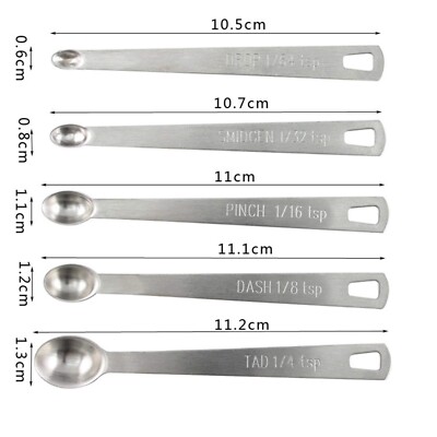 5 Stück Edelstahl Mini Messlöffel Backen Gewürzen Küchenwerkzeug UK Neu.