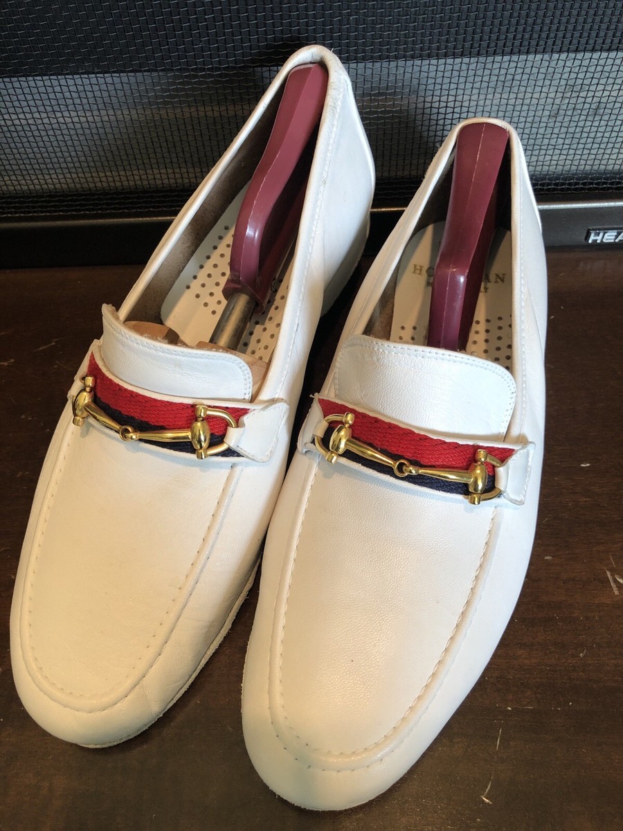 Maus Hoffman Horsebit MEN'S White LEATHER LOAFERS SIZE Dance Shoes READ