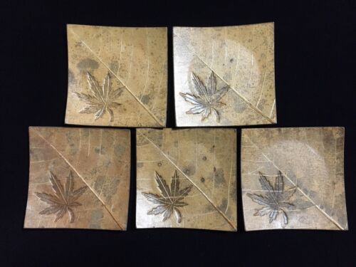 K0871 Japanese Wooden Leaf Style Sweets Plate Set Vintage 5pc Tea Ceremony