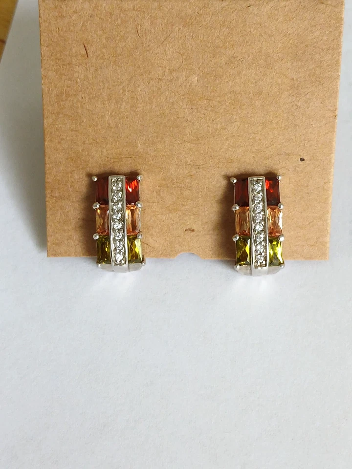 PENDIENTES PLATA ESTERLINA CON PIEDRAS PRECIOSAS CIRCONITA MULTICOLOR: ROJO, MELOCOTÓN Y VERDE Foto 3 de 4