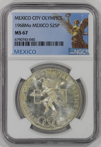 1968 Mo Mexico Silver 25 Pesos Coin NGC MS67 Mexico City Olympics