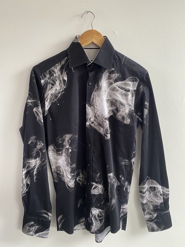 Claudio Lugli Shirt Mens Small Black White Smoke Print Lion Long Sleeve Italy