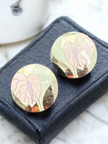 Vintage Laurel Burch  Pastel Anthurium  Flower Pierced Earrings