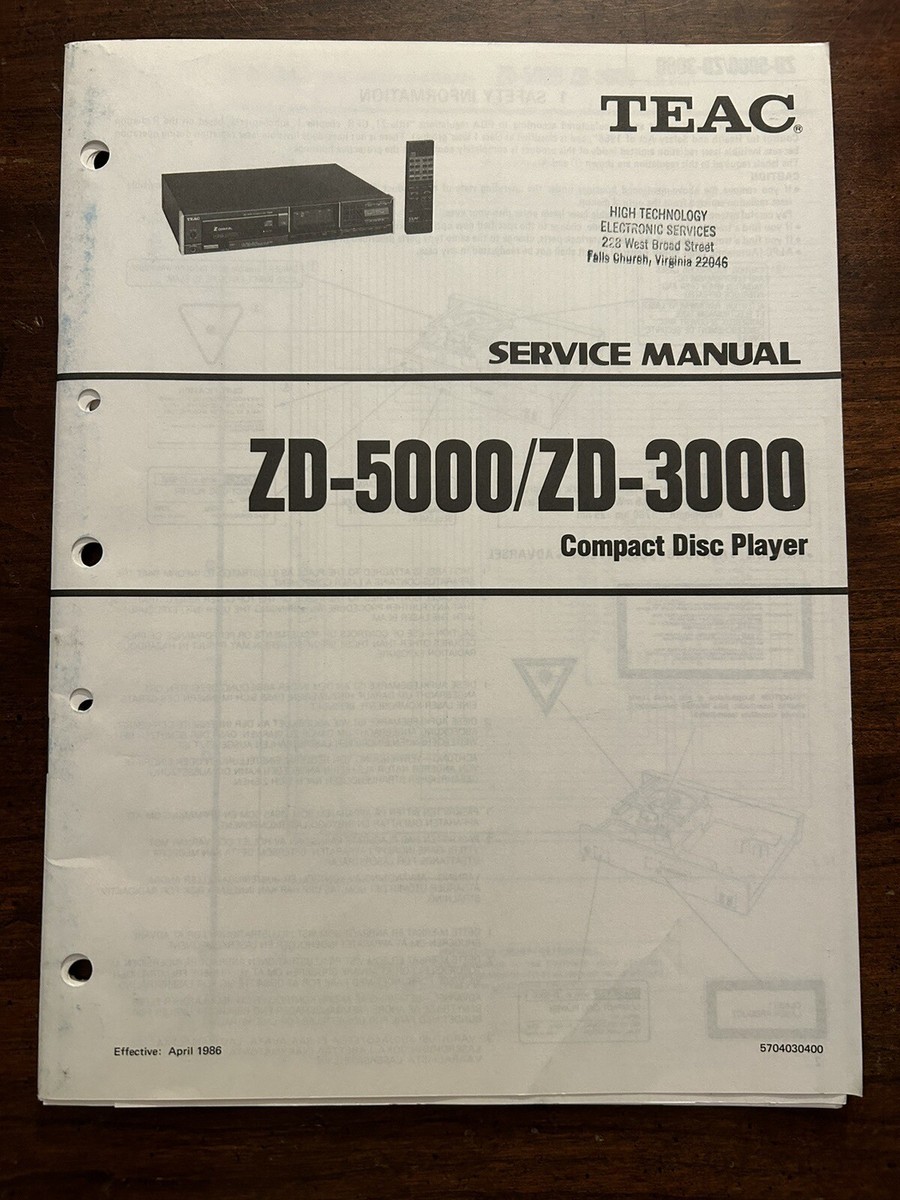 TEAC ZD-5000 ZD-3000 Compact Disc CD Player Service Manual OEM