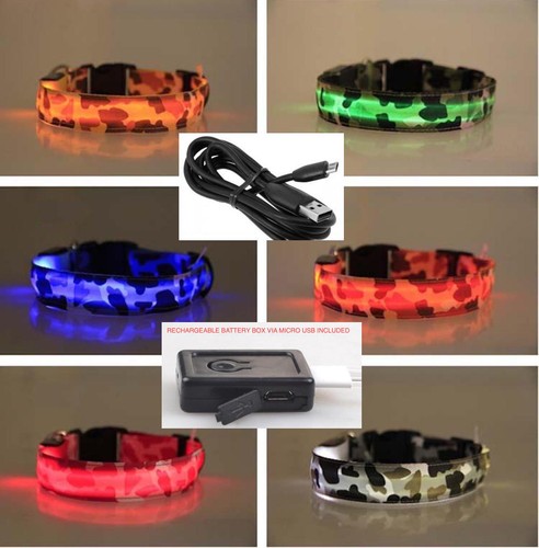 WIEDERAUFLADBARES CAMO LED HAUSTIER HUND LEUCHTEN HALSBAND Nachtgeschirr Blitzlicht Camouflage - Bild 4 von 57