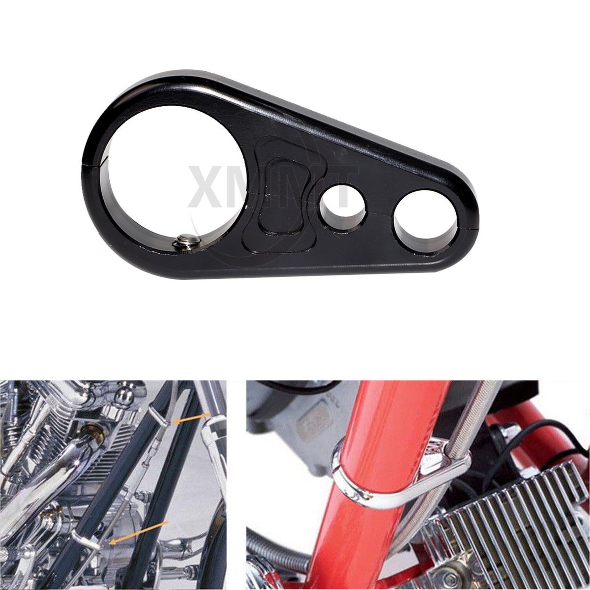 Black Aluminum Handlebar Cable Clamp - 25mm, For Harley, Honda, Suzuki, BMW Motorcycles