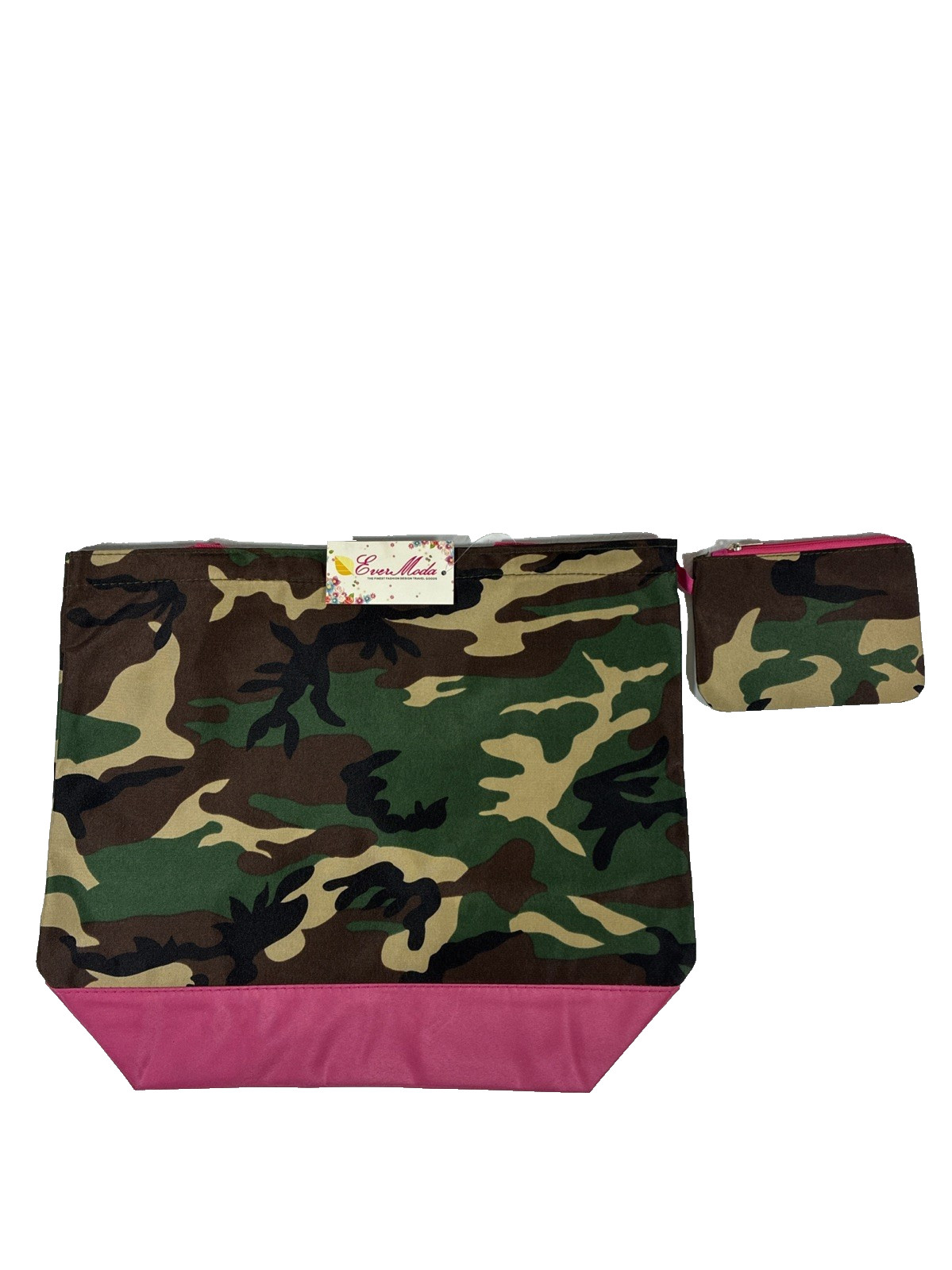 Bolso de Mano Ever Moda Camuflado Borde Rosa Billetera a Juego Cierre de Gancho 17" x 14"