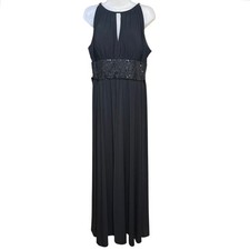 R M Richards Black Evening Dress Sz 14 Keyhole Long Prom Gown Sequins Slit Flaws