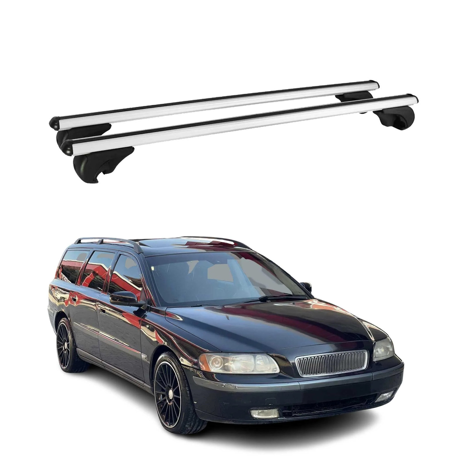 Barres de toit robustes Volvo XC70 aluminium argent anti-sifflement 1997-1999
