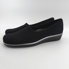 SAS Bliss Black Fabric Slip On Wedge Shoes Womens 11 Slim USA Made Comfort NEW