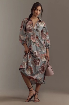 Anthropologie Loverly Grey The Bettina Shirt Dress Maxi Size M NWT Maeve  Medium | eBay