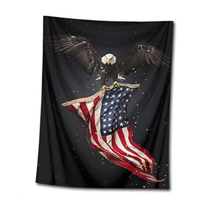 American Flag with Bald Eagle Tapestry Stars and Stripes 60''L x 40''W Black