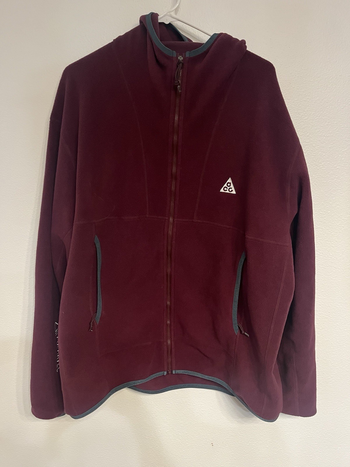 Nike ACG Wolf Tree Polartec Oversized Full Zip Fleece Hoodie Ale Burgundy Sz XL