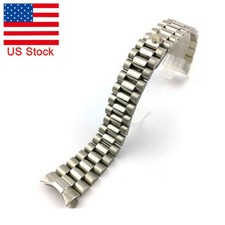 20MM Stainless Steel Strap Bracelet Curved End President Silver Watch Band US