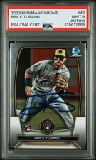 2023 Brice Turang signed ROOKIE card Bowman Chrome #170 PSA 9 AUTO 9 RC Pop 1