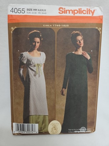 Simplicity 4055 6-12 Regency Era Dress Costume Sewing Pattern 1795-1825 Uncut