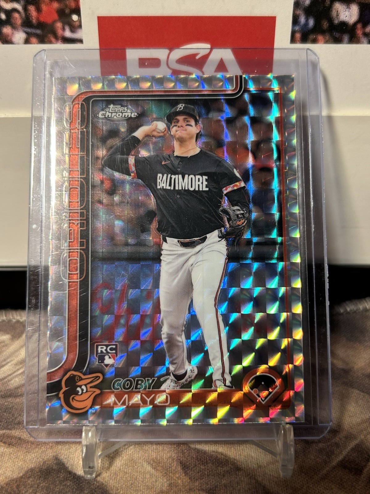 2025 Topps Chrome Coby Mayo RC Geometric Fractor #120 Orioles Rookie