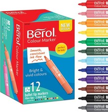 Berol Felt Tip Colouring Markers | Bullet Point (2.0mm) | Assorted Colours with
