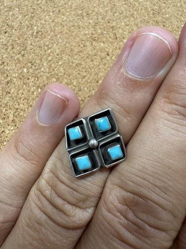 Atemberaubender Vintage Sterlingsilber - Navajo Zuni Türkis Ring Größe 6 - vier Steine - Bild 4 von 21