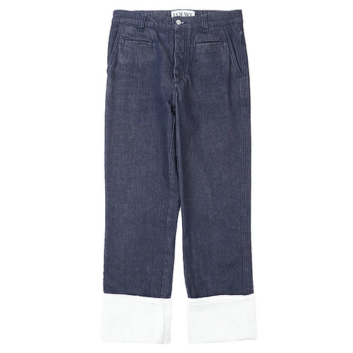 Loewe Fisherman Denim Pants Signature Logo Leather Patch Contrast Design Button