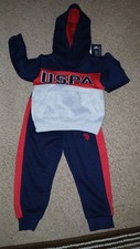 U.S. POLO ASSN-2 PIECE - HOODIE SWEATSUIT SET- SIZE 2T NEW/TAGS-BLUE/RED/GRAY