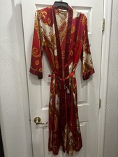 August Silk intimates brand vintage robe with belt and red burgundy paisley