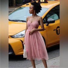 ASOS Pink Pleated Tulle Side Cutout Tie Back Knee Length Dress 6 Balletcore