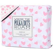 Pink Heart Sheets Queen Bedding Set - Super Soft 4 Piece Heart Bed Sheets for...