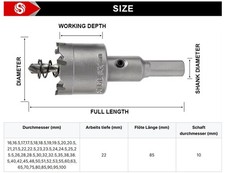 Lochsäge Hartmetall TCT Bohrkrone Kreisschneider für Edelstahl 19-75 mm Set