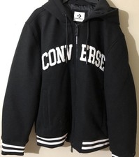 Converse Men  s Chuck Taylor Varsity Bomber Jacket Black Hooded Sz L NWT