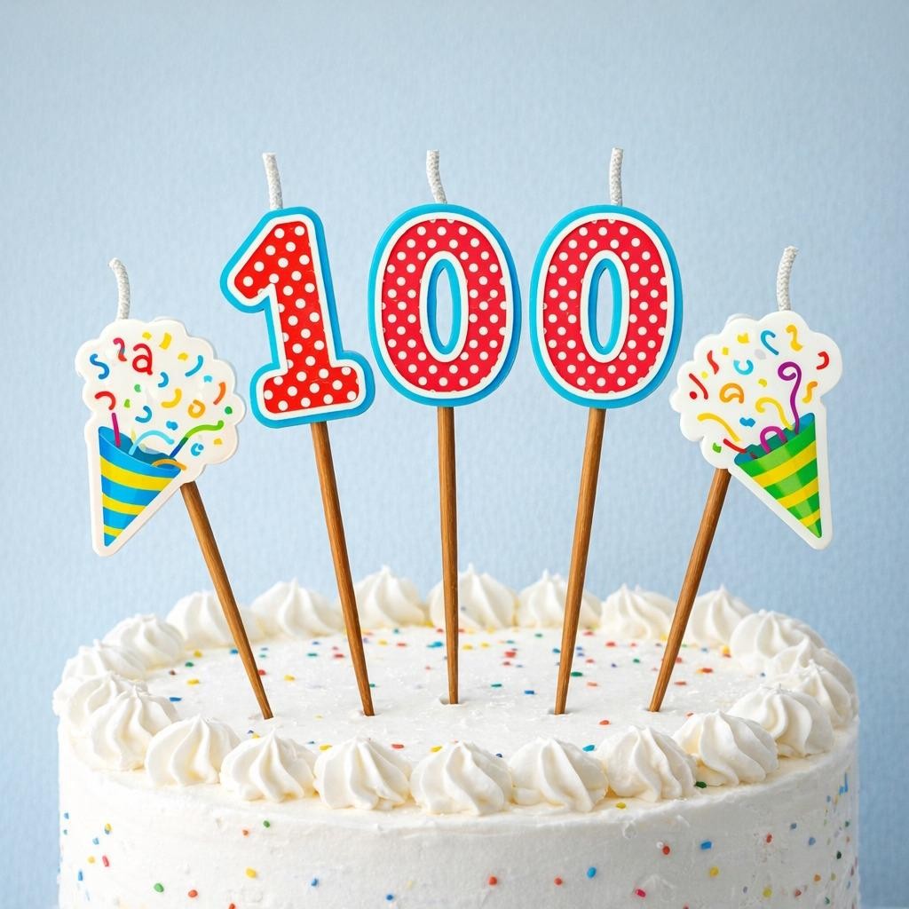 100th Milestone Candles Happy Birthday Age Number Cake Topper Party Decoration