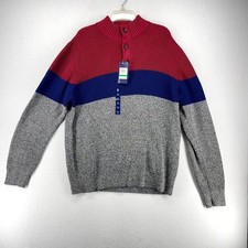 IZOD 7GG Stripe Button Mock Neck Sweater Biking Red Color Mens Size L NEW