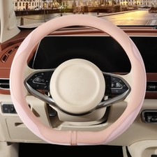 D-Shaped 14" Steering Wheel Cover, Microfiber Leather, Non-Slip, Pink