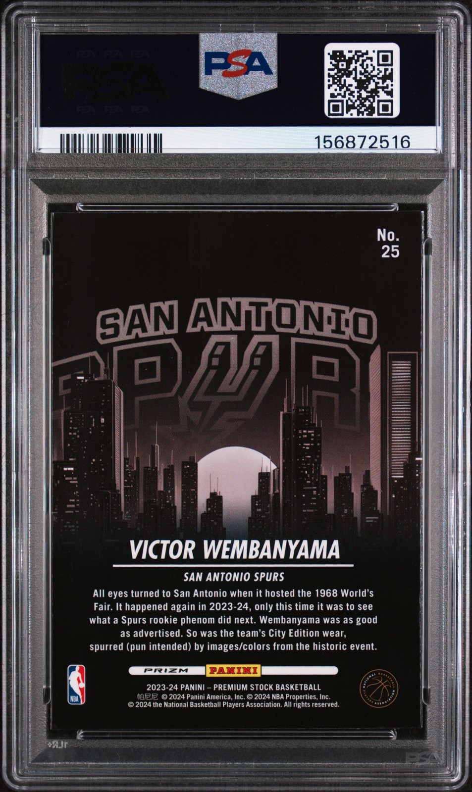 2023 PANINI HOOPS PREMIUM STOCK CITY EDITION #25 VICTOR WEMBANYAMA RC PSA 9 view 2