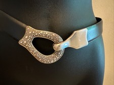 CHICOs Black Split Leather Adjustable Belt w/ Silver Hook Buckle - Small