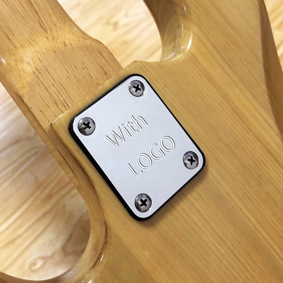Placa de cuello de guitarra eléctrica Fender Strat Tele plateada grabada con logotipo y tornillos - Imagen 3 de 4