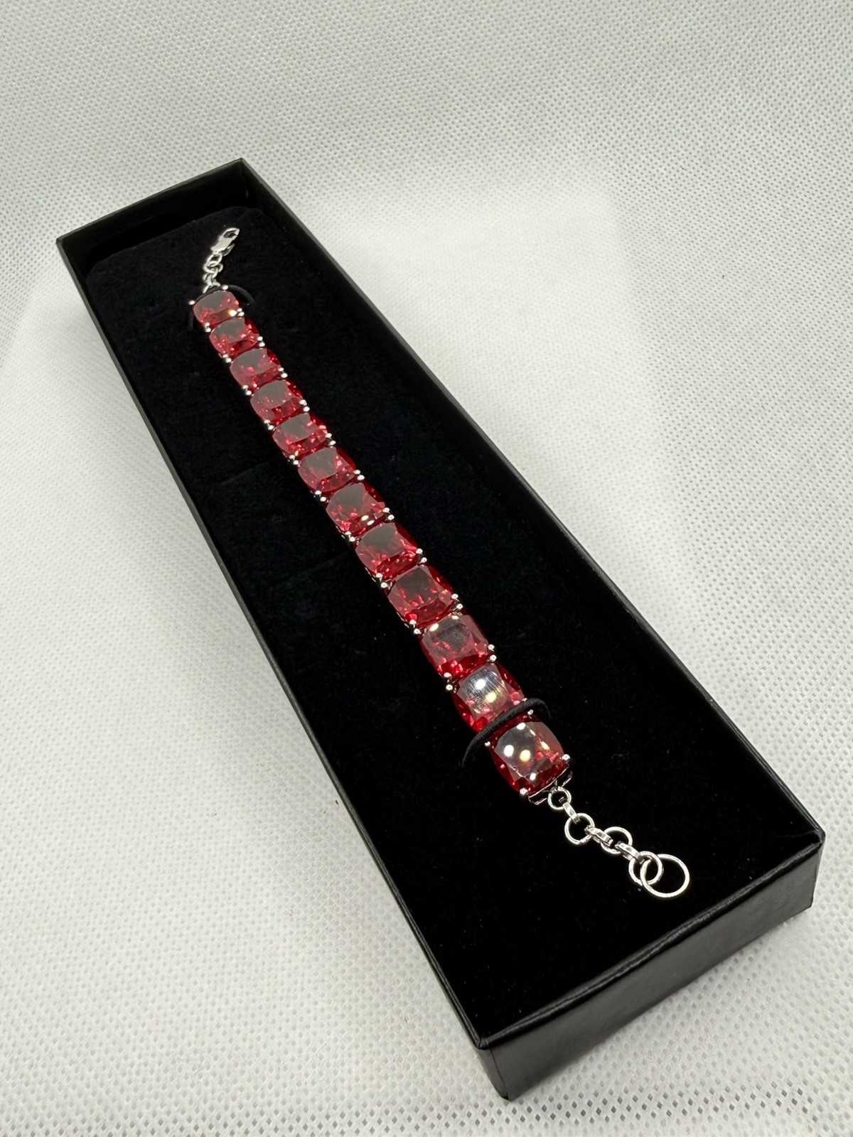 Sterling Silver Bracelet Red Ruby Large Chunky St… - image 2