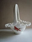 Vtg Fenton Milk Glass Basket ~ Hand Painted Cardinal & Artist Signed