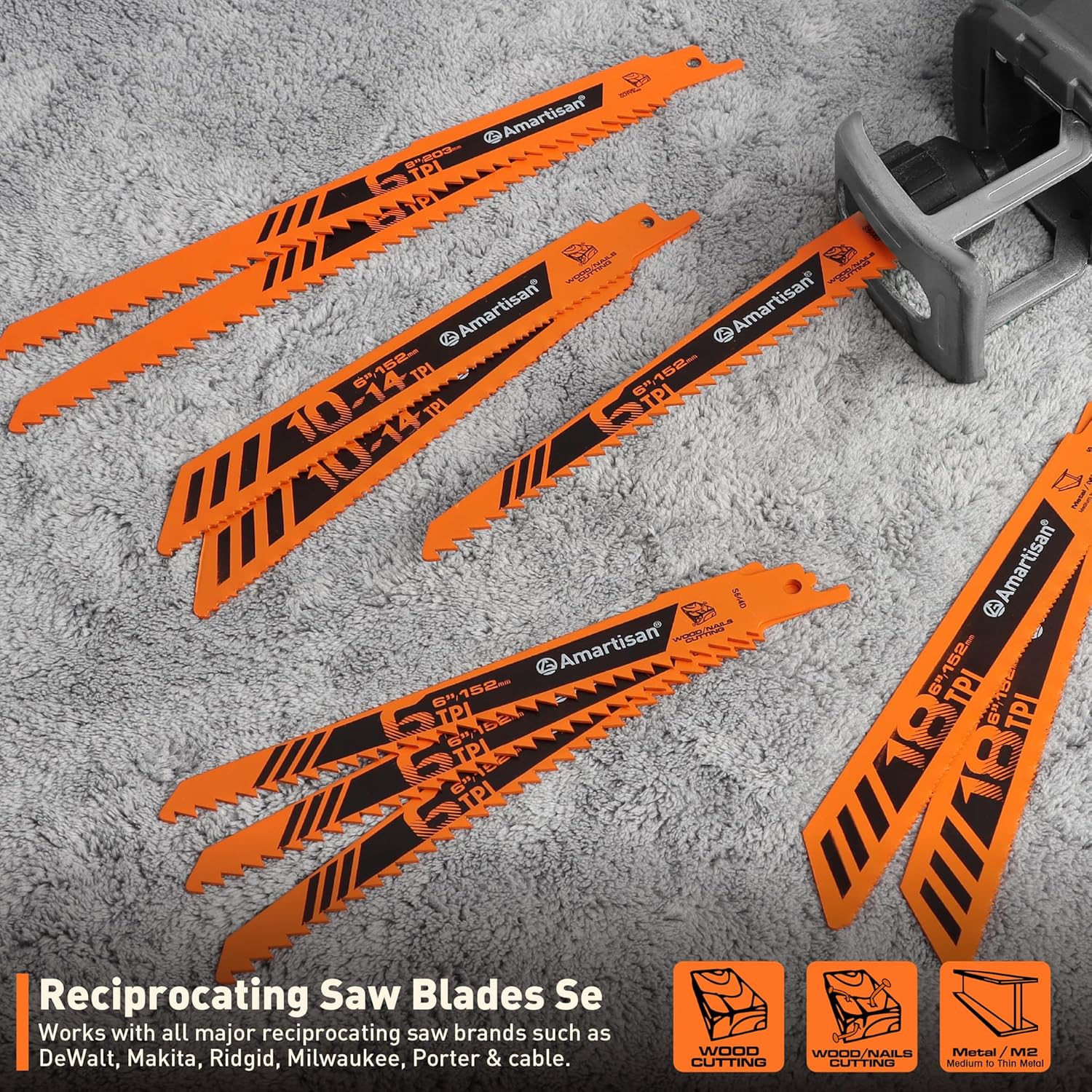 10-Piece Bi-Metal Reciprocating Saw Blade Set 6 to 8 Inch Used for Wood & Met...