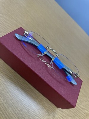 NEW Cartier CT0453O003 Rimless Eyeglasses Gold Red Wood Temples Clear Lens 56mm