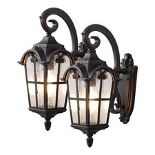 2 Pack Dusk to Dawn Outdoor Wall Light 17.7" Black Roman Sconce Waterproof E26