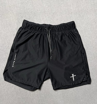 Three Nails Shorts Mens Black Lined Athletic Gym Training Stretch Active