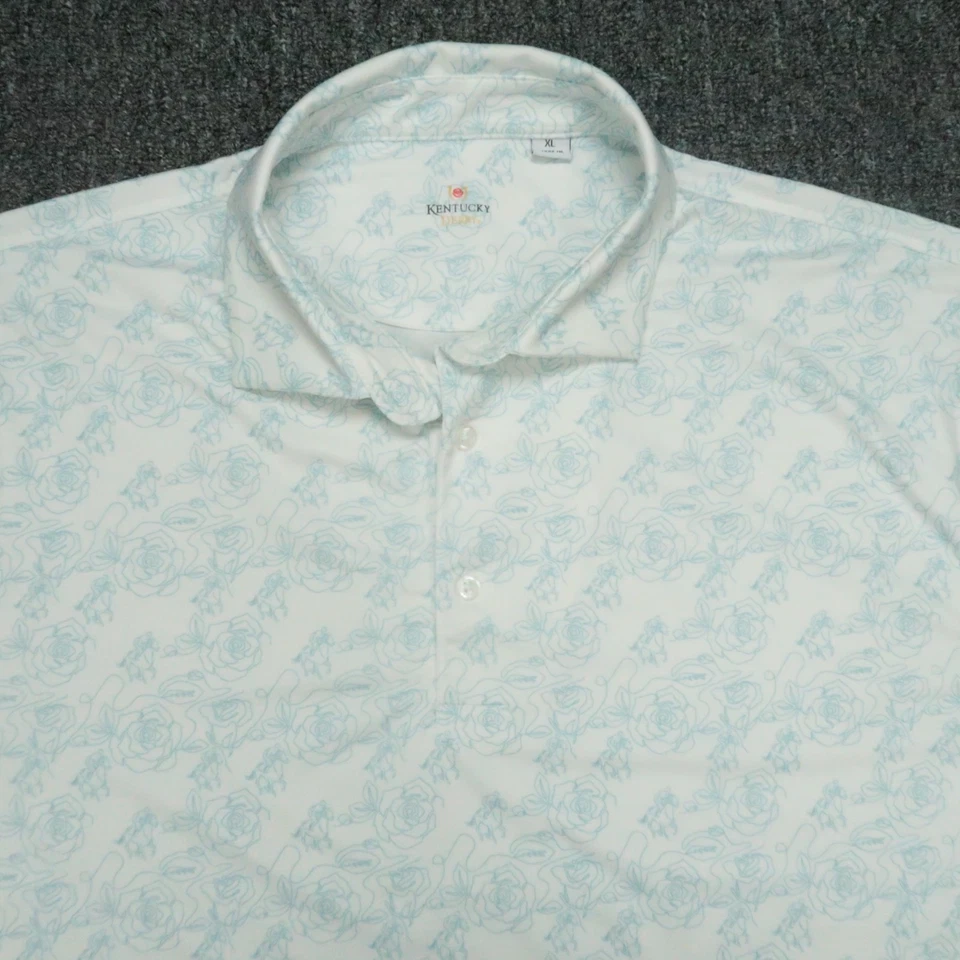 Рубашка мужская Kentucky Derby очень большая белая синяя с цветочным узором для скачек на лошадях бамбуковая размер XL - Изображение 2 из 4