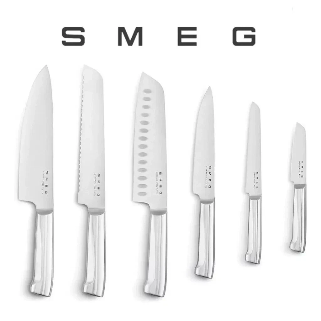SMEG 6 Piece Stainless Steel Knife Set Chef Santoku Bread Meat (4 Days Delivery)