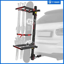 TYGER Black Hitch Mount Ski & Snowboard Rack Fits 1.25" or 2" Receiver w/ Locks