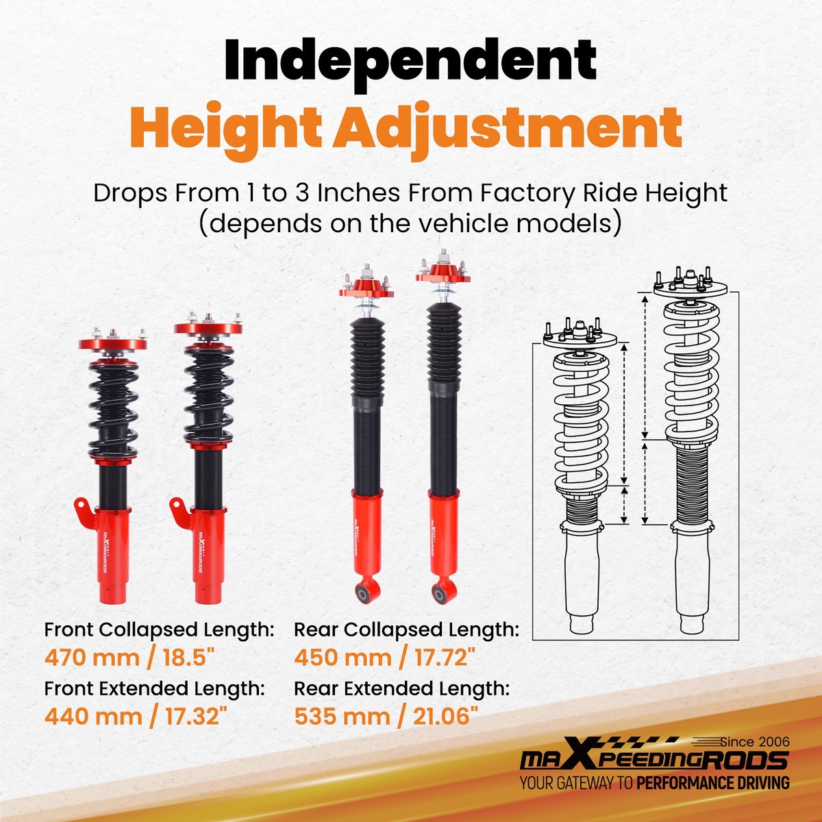 MaXpeedingrods Coilovers Shocks for BMW E46 3 Series 320i 323i