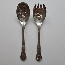 Vintage Fruit Embossed Silver Plated Salad Servers Spoon Fork FB Rogers Italy